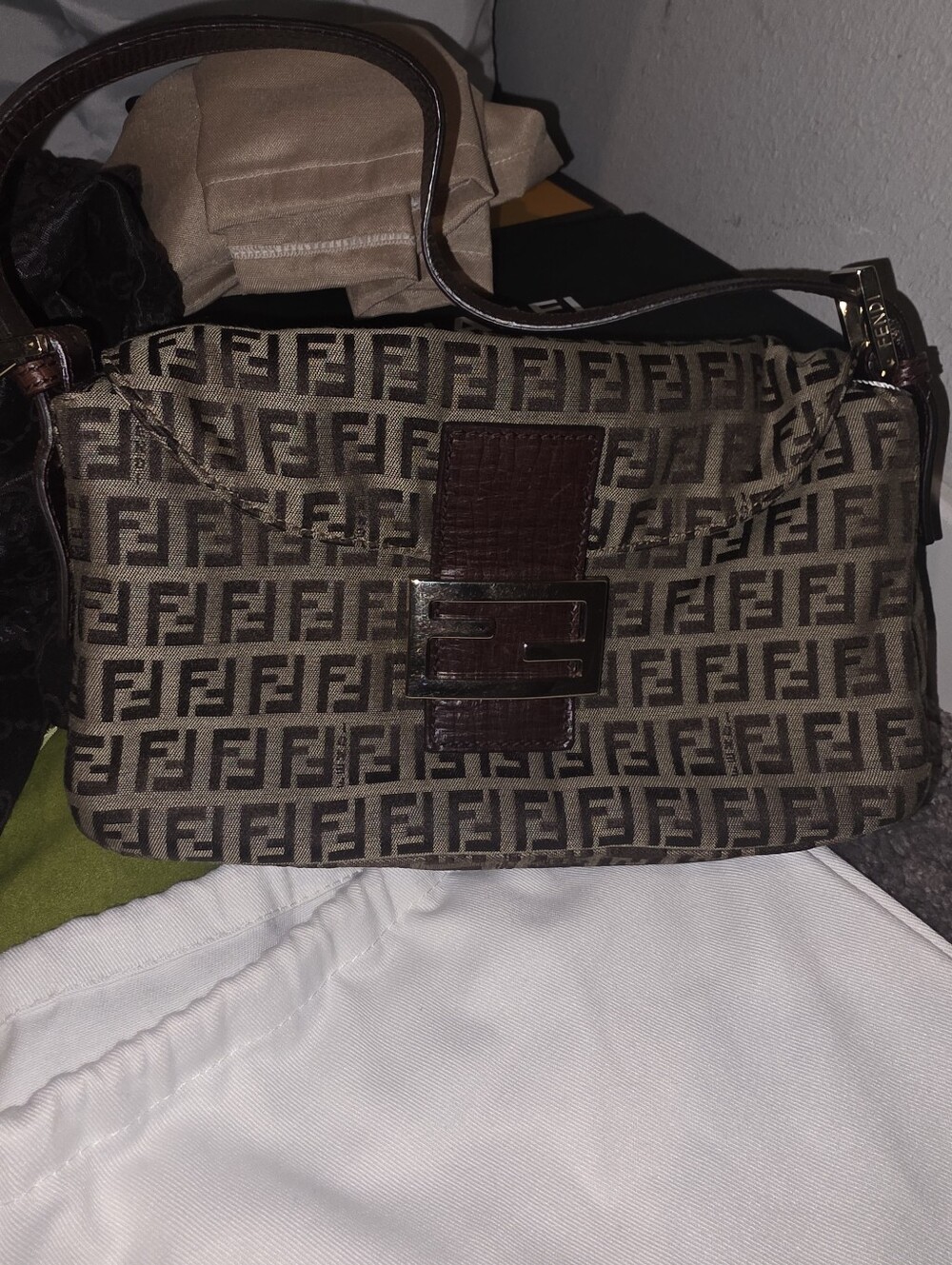 Fendi Brown and Dark Brown FF Logo Shoulder Bag